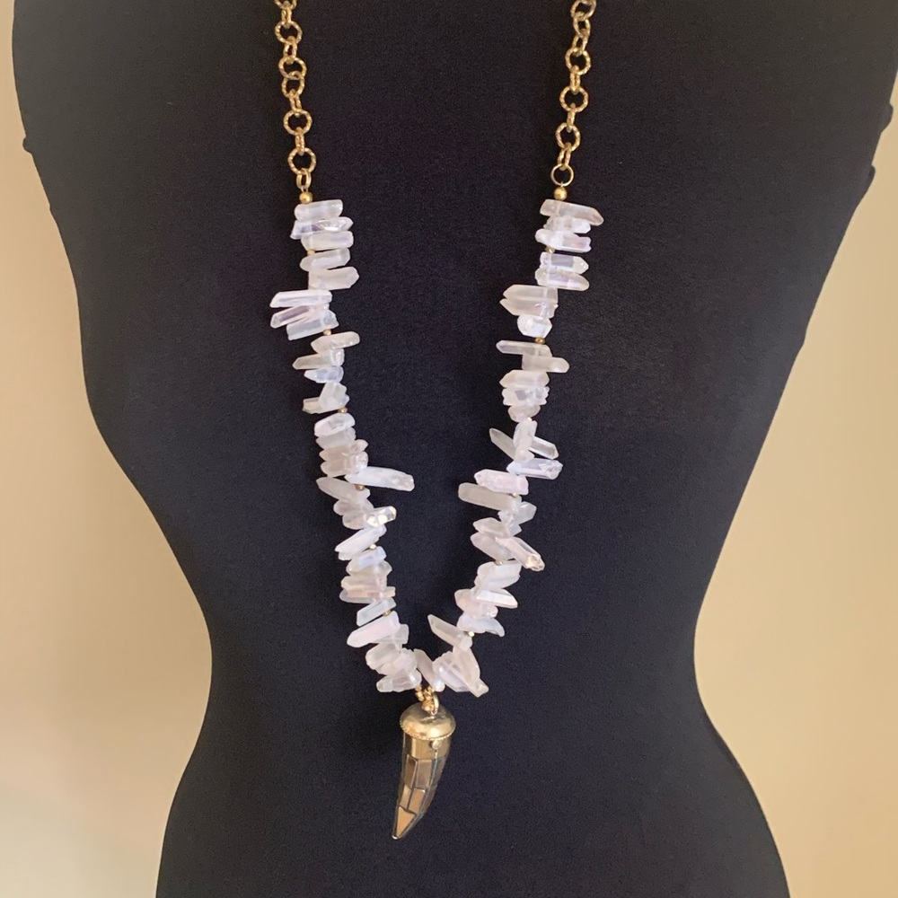 Statement necklace with horn pendant and moonstone